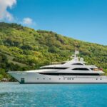 Large,Sixty,Meter,Motor,Yacht,,Superyacht,At,Anchor,In,Cook’s