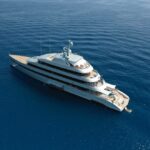 Aerial,Drone,Photo,Of,Latest,Technology,Modern,Silver,Mega,Yacht